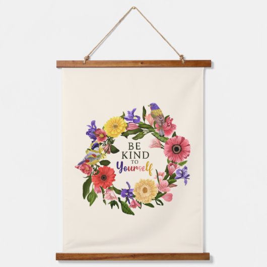 Kute wees aardig voor jezelf, van Floral Quote Hangend Wandkleed (Voorkant)