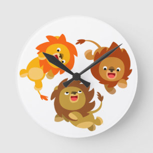 Kute Weightless Cartoon Lions Wall Clock Ronde Klok