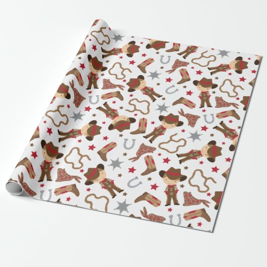 Kute Western Cowboy Wrapping Paper Cadeaupapier (Uitgerold)