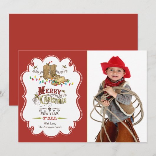 Kute Westerne kerstfotokaart Feestdagenkaart (Voorkant / Achterkant)
