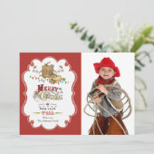 Kute Westerne kerstfotokaart Feestdagenkaart (Staand voorkant)