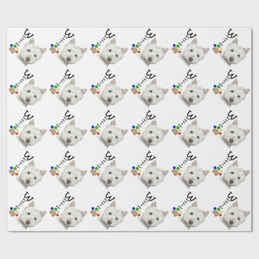 Kute Westie Dog en Paw Print Art Wrapping Paper Cadeaupapier (Vlak)