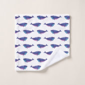 Kute Whale Art Tekening in Ocean Blue en White Bad Handdoek (Wasdoekje)