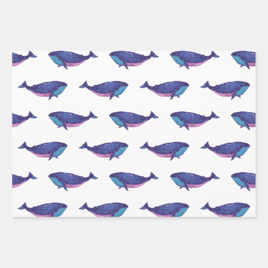 Kute Whale Art Tekening in Ocean Blue en White Inpakpapier Vel (Voorkant 3)