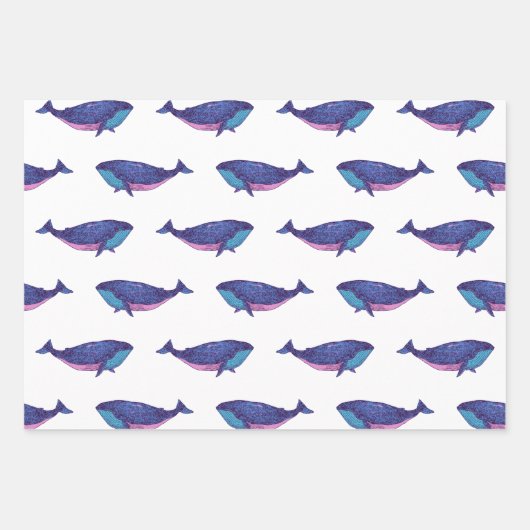 Kute Whale Art Tekening in Ocean Blue en White Inpakpapier Vel (Voorkant)