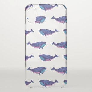 Kute Whale Art Tekening in Ocean Blue en White iPhone XS Hoesje
