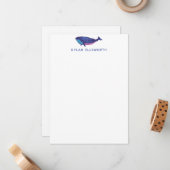 Kute Whale Art Tekening in Ocean Blue, op maat gem Notitiekaartje (Voorkant / Achterkant in situ)