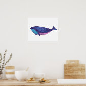 Kute Whale Art Tekening in Ocean Blue Poster (Keuken)