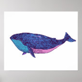 Kute Whale Art Tekening in Ocean Blue Poster (Voorkant)