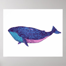Kute Whale Art Tekening in Ocean Blue Poster
