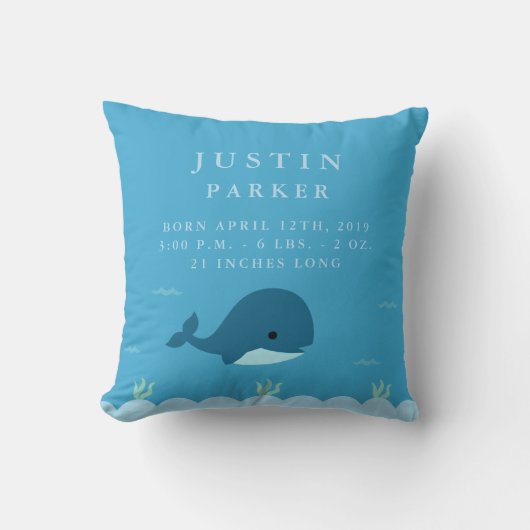 Kute Whale Birth Announement Stats Nursery Pillow Kussen (Voorkant)