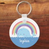 Kute Whale en Rainbow, kleurrijk, gepersonaliseerd Sleutelhanger (Voorkant)