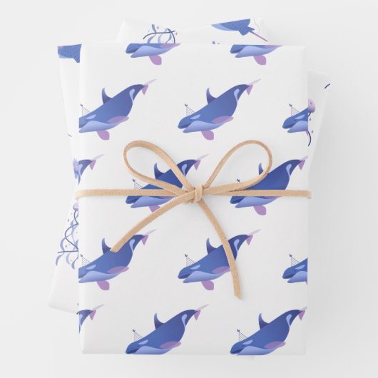 Kute Whale, Manta Ray en Jellyfish Birthday Inpakpapier Vel (In situ)