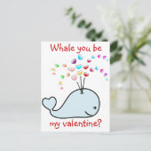 Kute Whale met hartenbedekking Kinder Valentijnse  Briefkaart (Staand voorkant)