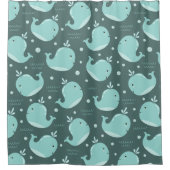 Kute Whale Patroon op Blauwgroen blauwe Kinder bad Douchegordijn (Voorkant)