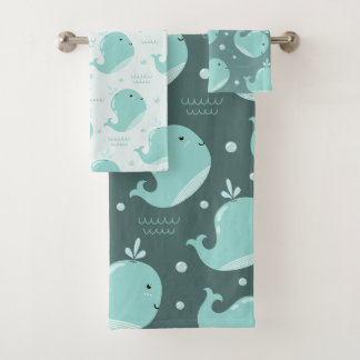 Kute Whale Patroon op Blauwgroen blauwe Kinder bad Handdoek