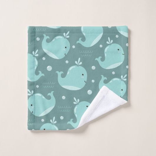Kute Whale Patroon op Blauwgroen blauwe Kinder bad Handdoek (Wasdoekje)