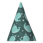 Kute Whale Patroon op Blauwgroen Blauwe Kinderen v Feesthoedjes (Rechts)