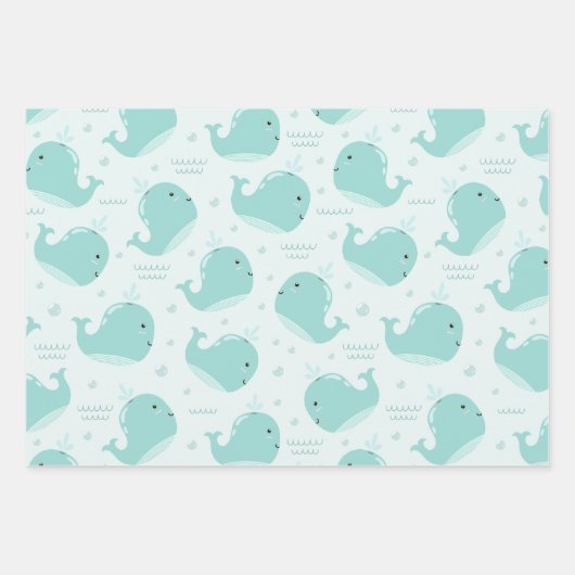 Kute Whale Patroon op Blauwgroen Blauwe Kinderen v Inpakpapier Vel (Voorkant 2)