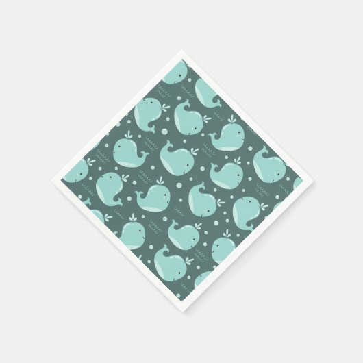 Kute Whale Patroon op Blauwgroen Blauwe Kinderen v Servet (Hoek)