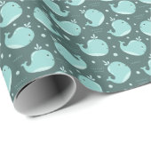 Kute Whale Pattern op Blauwgroen Blauwe Kinderen Cadeaupapier (Rol Hoek)