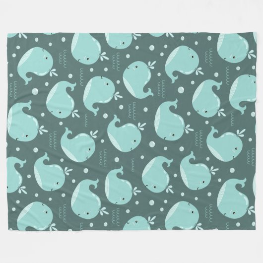Kute Whale Pattern op Blauwgroen Blauwe Kinderen Fleece Deken (Voorkant (Horizontaal))