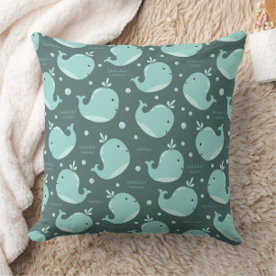Kute Whale Pattern op Blauwgroen Blauwe Kinderen Kussen