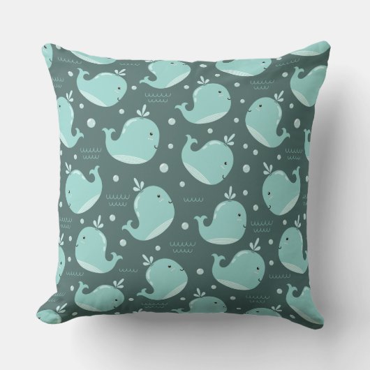 Kute Whale Pattern op Blauwgroen Blauwe Kinderen Kussen (Voorkant)