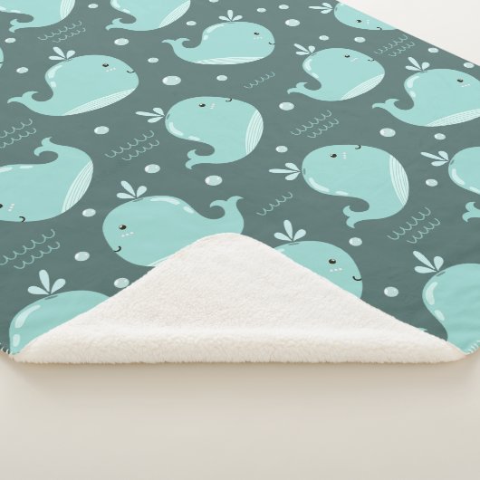 Kute Whale Pattern op Blauwgroen Blauwe Kinderen Sherpa Deken (3/4)