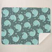 Kute Whale Pattern op Blauwgroen Blauwe Kinderen Sherpa Deken (Voorkant (horizontaal))