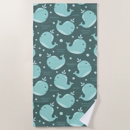 Kute Whale Pattern op Blauwgroen Blauwe Kinderen Strandlaken (Voorkant)