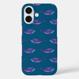 Kute Whale Trekpatroon in Ocean Blue iPhone 16 Hoesje