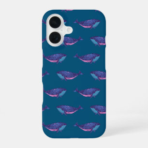 Kute Whale Trekpatroon in Ocean Blue iPhone 16 Hoesje