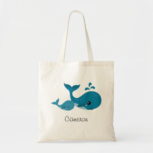 Kute whales gepersonaliseerde naam canvas tas voor (Voorkant)