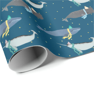Kute Whales Scarves Winter Birthday Kinder Blue Cadeaupapier
