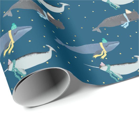 Kute Whales Scarves Winter Birthday Kinder Blue Cadeaupapier (Rol Hoek)