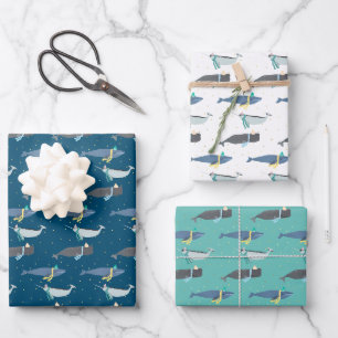 Kute Whales Scarves Winter Birthday Kinder Inpakpapier Vel
