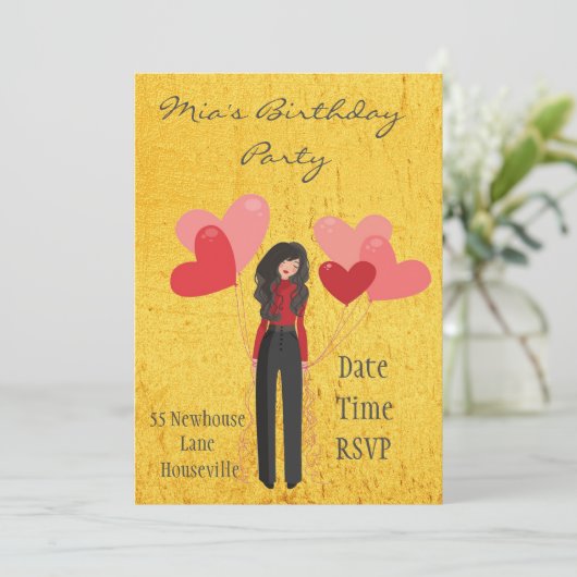 Kute whimsical ballon tween of teen girl Party Kaart (Staand voorkant)