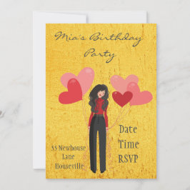 Kute whimsical ballon tween of teen girl Party Kaart