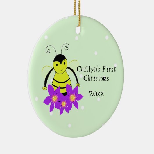 Kute Whimsical Bee Baby's eerste kerstmis Keramisch Ornament (Rechts)