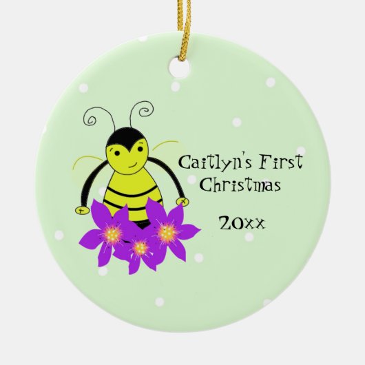 Kute Whimsical Bee Baby's eerste kerstmis Keramisch Ornament (Voorkant)