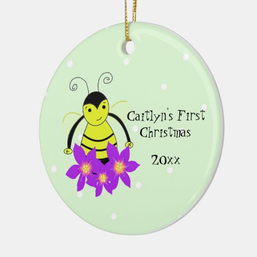 Kute Whimsical Bee Baby's eerste kerstmis Keramisch Ornament (Links)