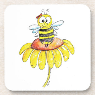 Kute Whimsical Bee op een Bloem Bier Onderzetter