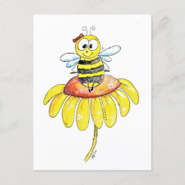 Kute Whimsical Bee op een Bloem Briefkaart