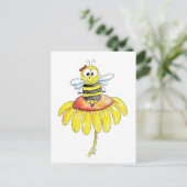 Kute Whimsical Bee op een Bloem Briefkaart (Staand voorkant)