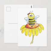 Kute Whimsical Bee op een Bloem Briefkaart (Voorkant / Achterkant)