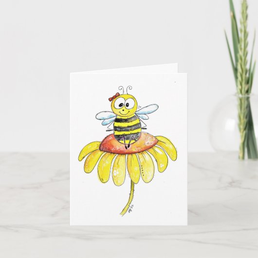 Kute Whimsical Bee op een Bloem Kaart (Voorkant)