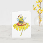Kute Whimsical Bee op een Bloem Kaart (Gele Bloem)