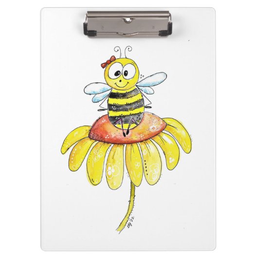 Kute Whimsical Bee op een Bloem Klembord (Voorkant)