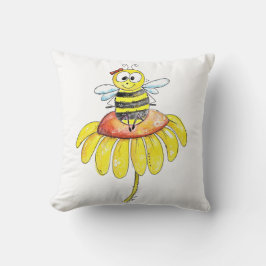Kute Whimsical Bee op een Bloem Kussen